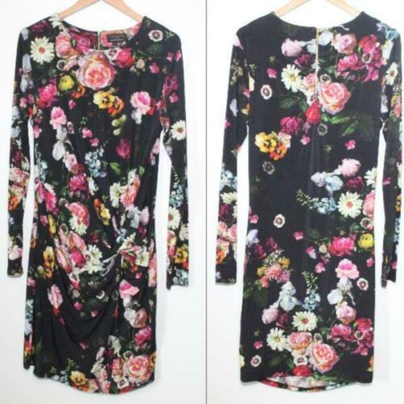 Ted Baker London Izzie Oil Painting Dress Floral Ruched Bodycon Size 4 H12695 - Picture 9 of 11